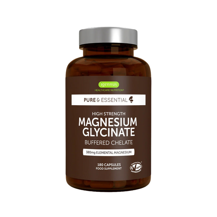 Igennus Magnesium Glycinate 380mg bottle, 180 capsules – front label