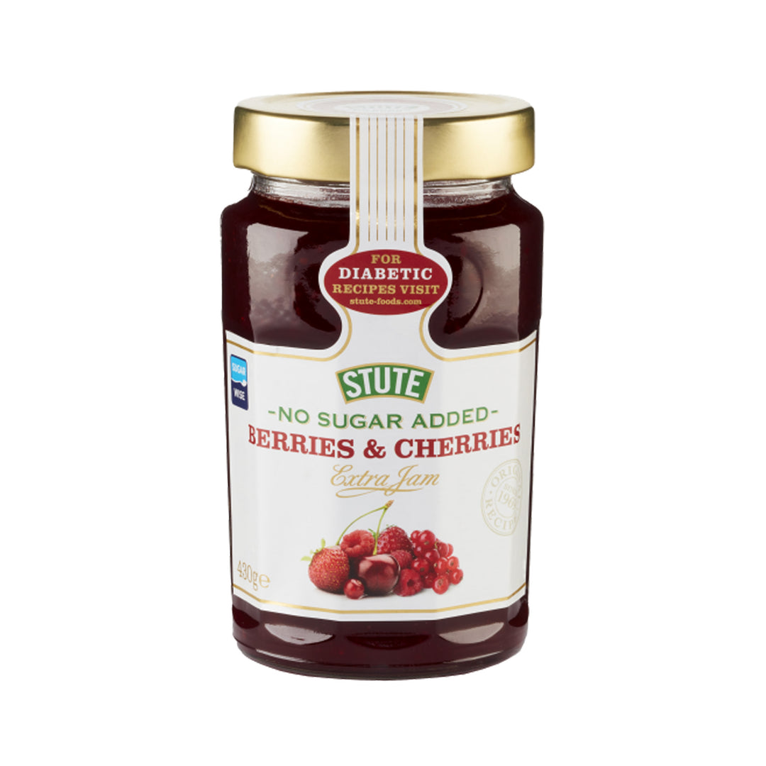 Stute No Sugar Added Berries &amp; Cherries Extra Jam 430g - Prime Health Shop Malta