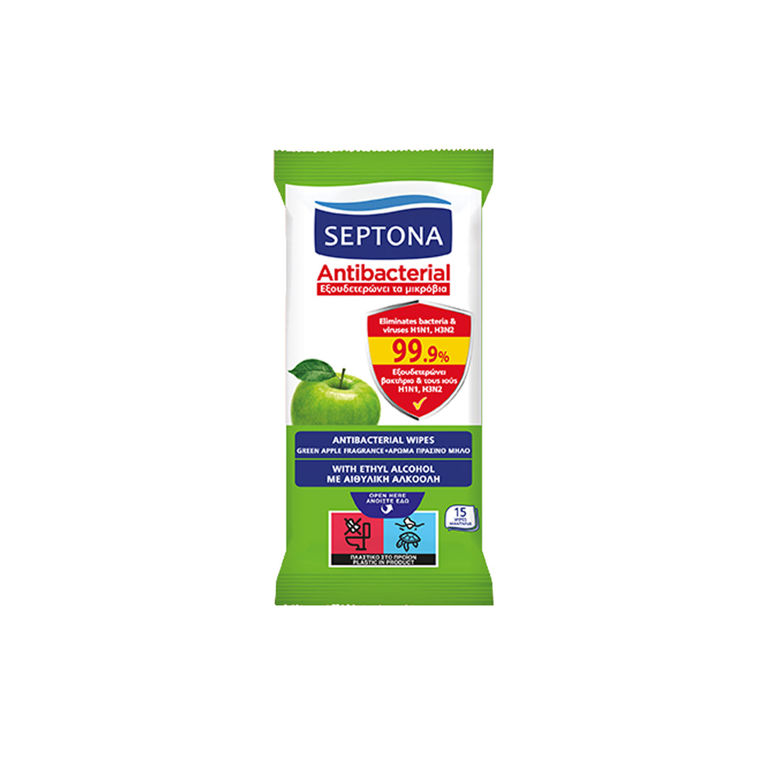 Septona Antibacterial Wipes Green Apple Multipack 4×15 pcs