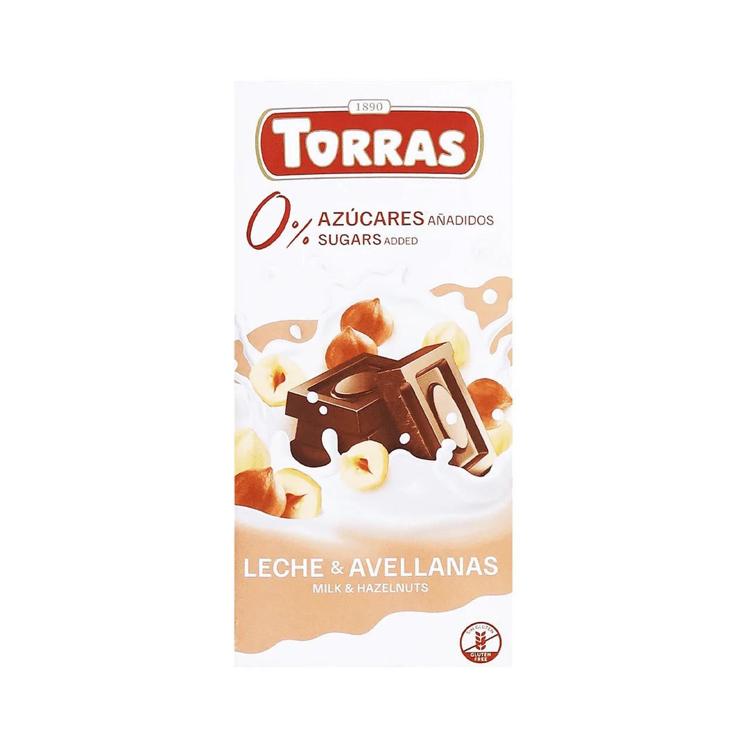 Torras Sugar Free Milk &amp; Hazelnuts Chocolate 75g – Prime Health Shop Malta